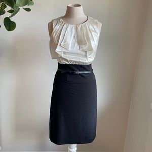 BCBG Maxazria size 2 midi dress in black and white satin.